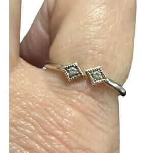 Cham Sterling Silver Double Squares With Milgrain Set Crystals Open Top Size 5
